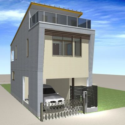 木造住宅の２階建ての全面リフォーム。
耐震補強の他、内外装を一新しました。
１階は門型フレームで補強してガレージに。
厳しい条件下での計画です。